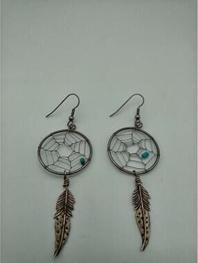 Vintage 925 Sterling Dreamcatcher Feather Earrings